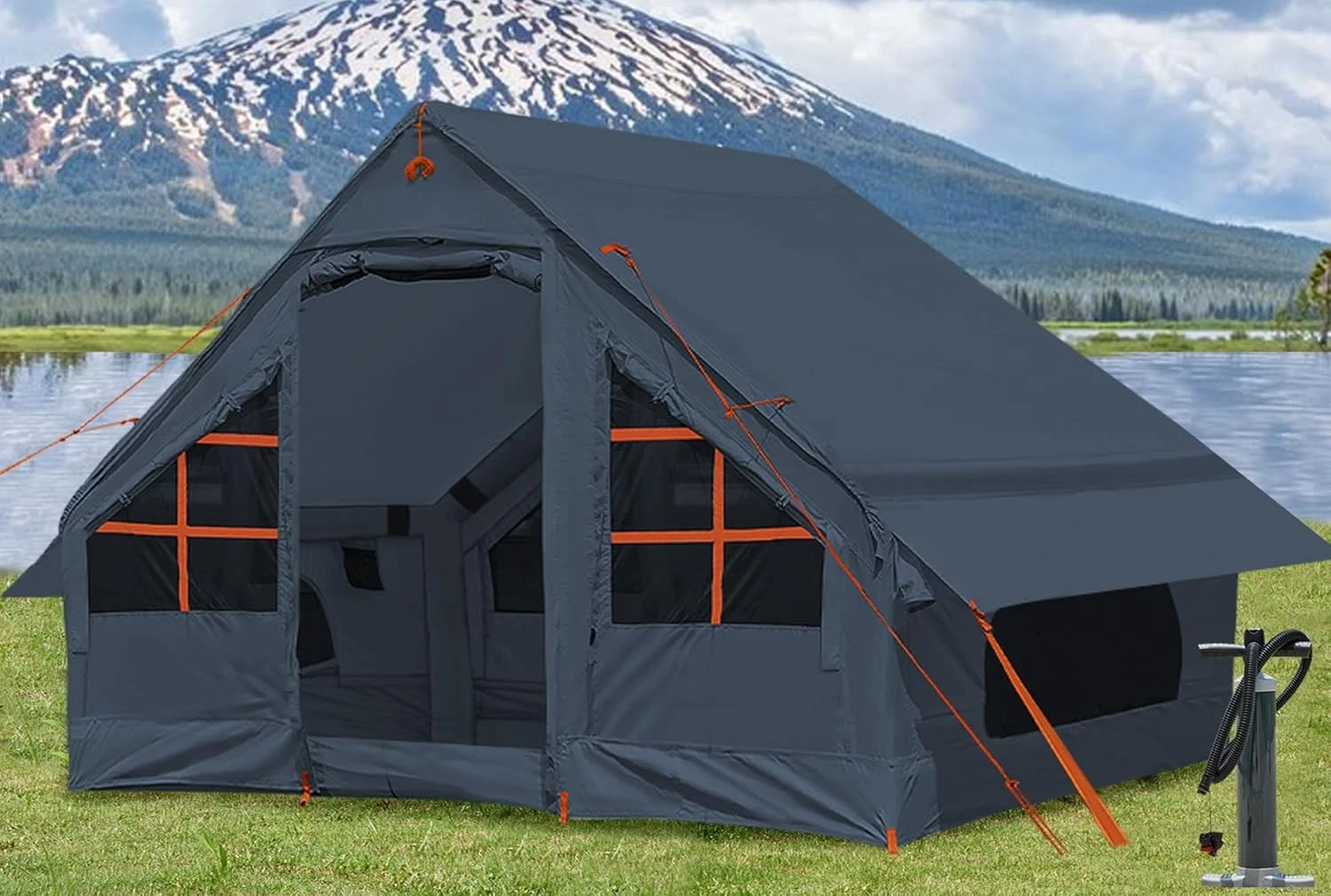 Inflatable Tent With Stove Jack 2-8 Person 4 Season Waterproof