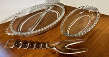 Imperial Glass Candlewick LargeOval Divided Relish Section small oval 1 Fork (3)