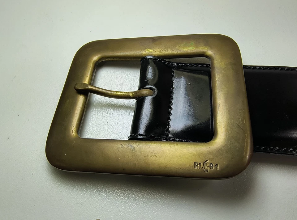 RL 94 Ralph Lauren Vintage Latón Hebilla Negro Italia Charol Cinturón 222 3500 Foto 3 de 4