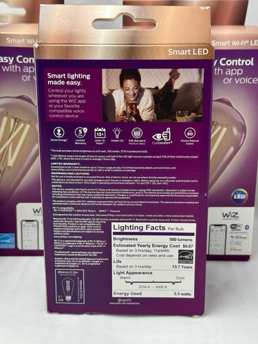 -4 Pack- Philips Smart Light Bulbs 60w Tunable White Wi-Fi LED Filament ST19 - Picture 2 of 4