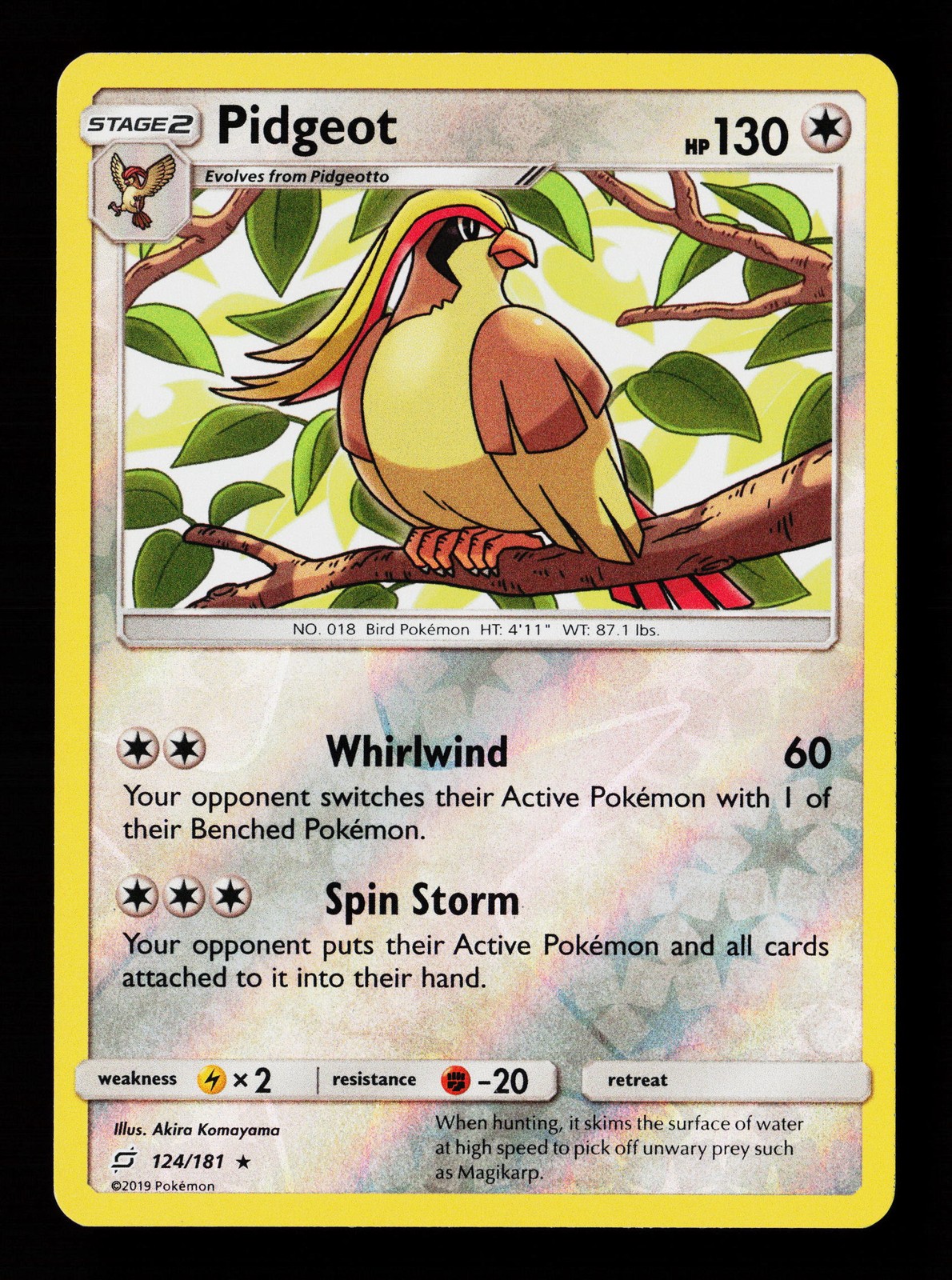 Pidgeot 124/181 Reverse Holofoil Team Up Pokemon Card -B8