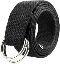 Gelante Canvas Web D Ring Belt Silver S/M (30"-35" Waist), Black 
