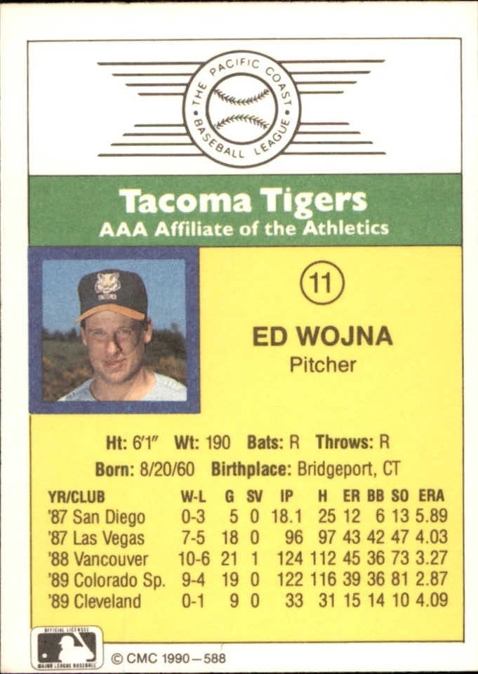 Ed Wojna 1990 CMC #588 RC Tacoma Tigers FREE SHIPPING AutographDen - Image 2 of 2