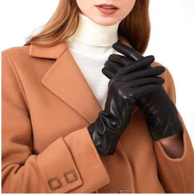 ZLUXURQ Damen Leder Handschuhe echtes Lammleder und mit Kaschmir Wolle