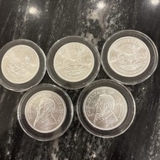 Lot of 5 2018 South Africa Silver Krugerrand, each 1 ounce of silver
