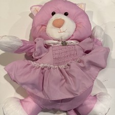 Vintage 1986 Fisher Price Puffalump Cat Pink Dress Plush Stuffed Animal