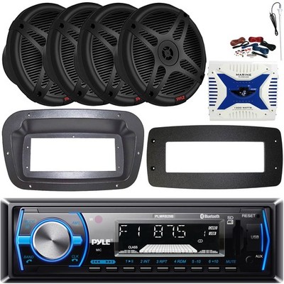Pyle 1-DIN Marine Receiver W/Kit + Adapter, 4x 6.5'' 600W Max Speakers, Amplifier