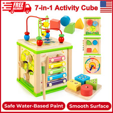 Wooden 7-in-1 Activity Cube Montessori Toys For 1 2 3 Year Old Toddlers Gifts
