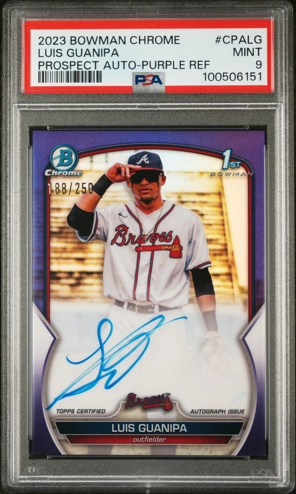 2023 Bowman Chrome Prospect Auto Luis Guanipa #CPALG Purple /250 PSA 9