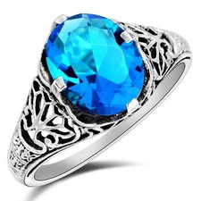 3CT Natural Blue Topaz 925 Solid Sterling Silver Vintage Art Ring Sz 6 XB3-7