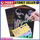 20X Sheets Scratch Paper Creative Art Rainbow Paper Sketch Book+Bamboo Pen Ruler