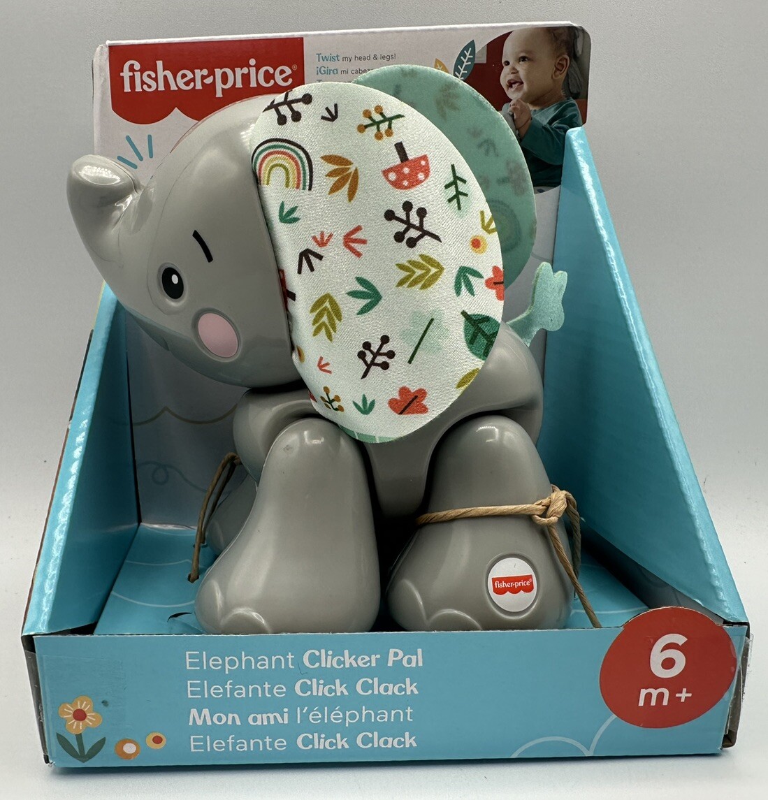 Fisher-Price Elephant Clicker Pal Infant Fine Motor Toy for Sensory Play Ages 6+