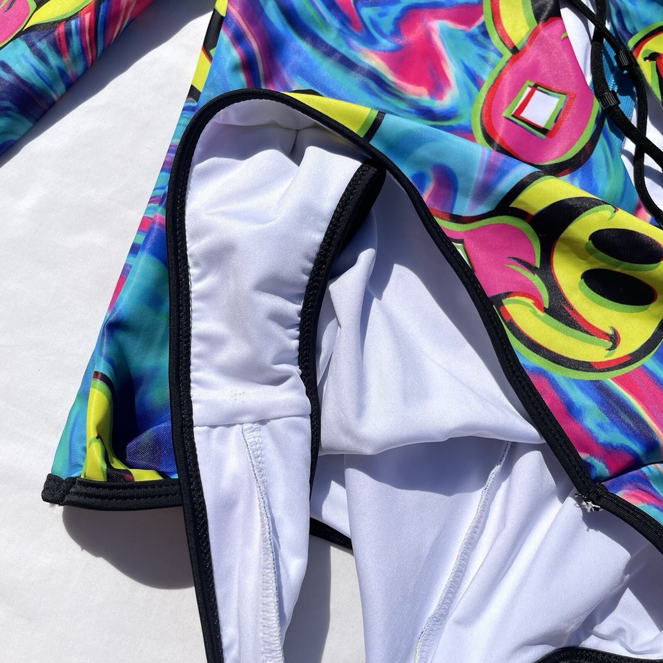 iHeart Raves Bodysuit Womens Large Smiley Face Psychedelic Thong Long