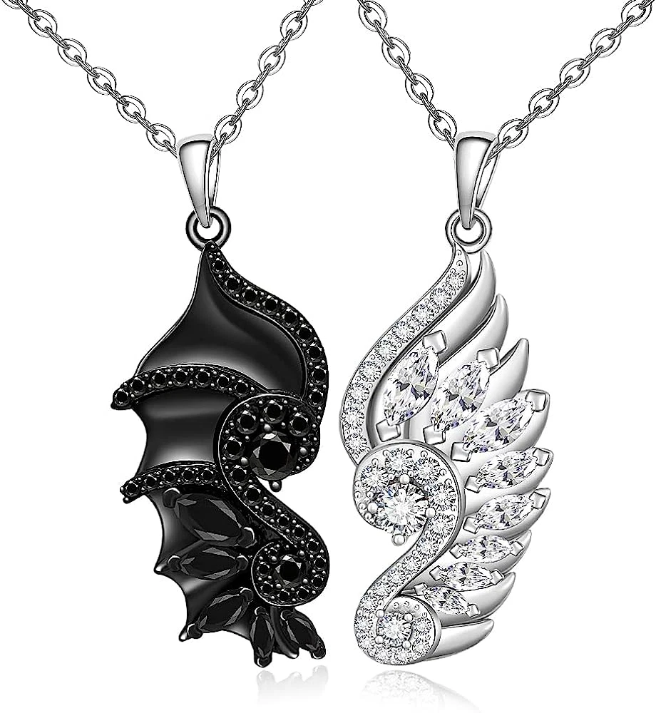 True Love Of Angel And Devil 925 Sterling Silver Couple Necklace(Price For  A Pair)