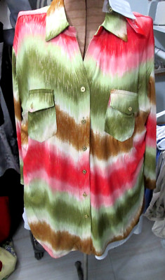 Emily Daniels Shirt Size XL Gold Threads 3/4 sleeve w button Tie dye look NWTags