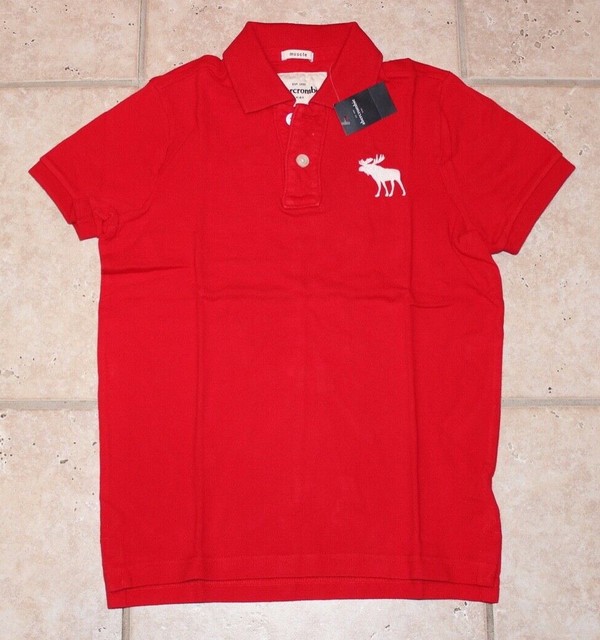 NWT Abercrombie Boys Medium Red Glow in the Dark Logo Moose SS Polo