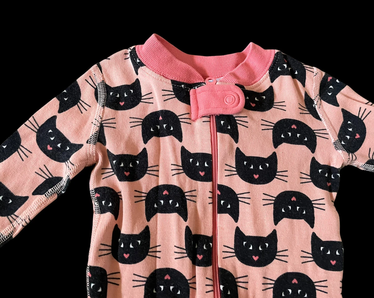 Hanna Andersson Long Pink Black Kitty Cat Pajama Halloween 70cm 70 9 12 One