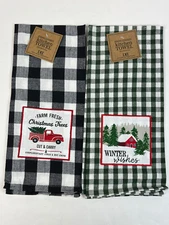 Design Imports DII Christmas Vintage Truck Barn Plaid Holiday Dishtowel Set of 2
