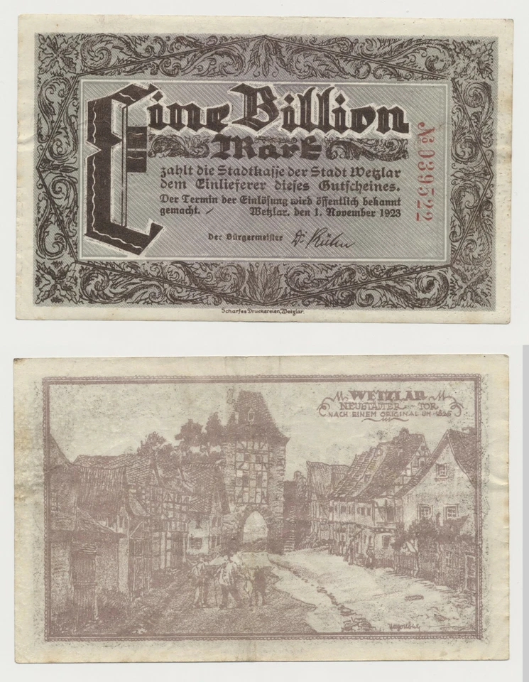 Wetzlar 1 Billion Mark 1. November 1923 Notgeld aus Rheinland ( 1086 - Bild 1 von 3