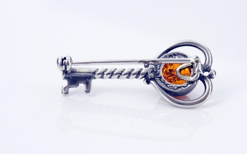 German Baltic Amber 925 Silver Brooch "Key" Handmade Unique BD029 RRP£40!!! - Picture 6 of 10