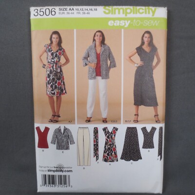 Simplicity Sewing Pattern 3506 Misses Dress Top Skirt Pants Jacket Belt 10 - 18