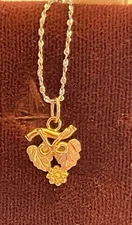 Vtg  Black Hills Tri-Color  Gold Leaf Pendant and grapes, earrings and chain