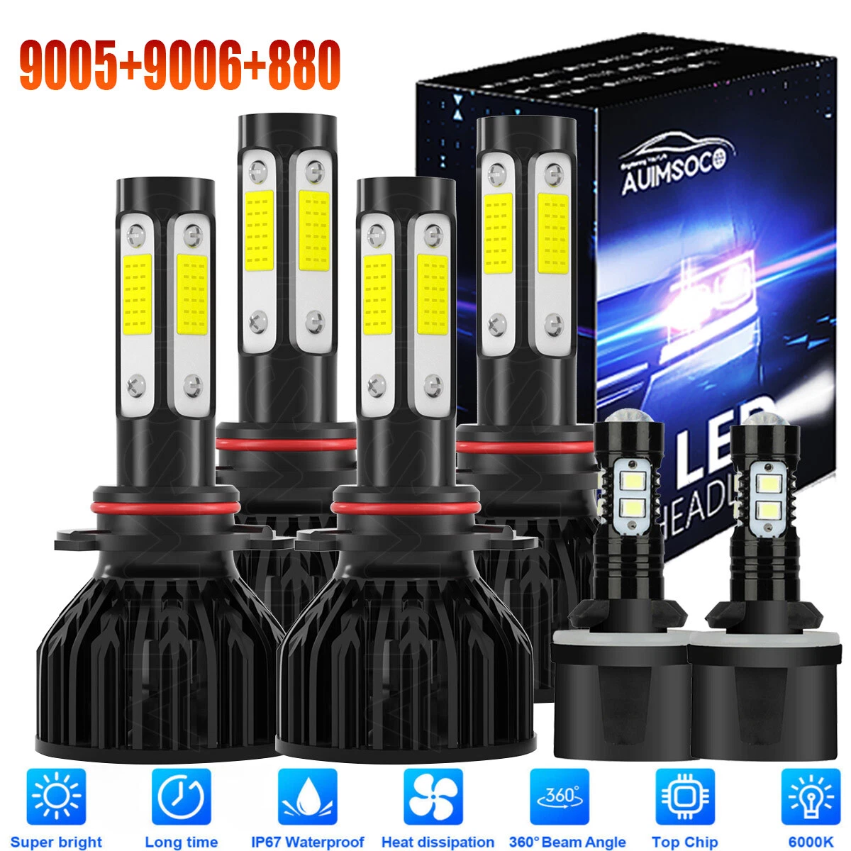 For Chevy Silverado 1500 2500 1999-2002 LED Headlight Hi/Low + Fog Light 6X Bulb