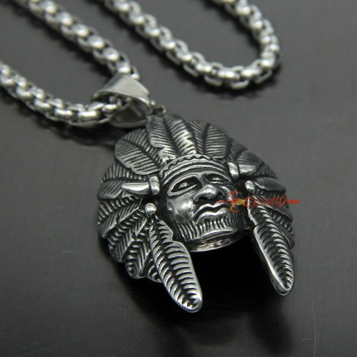 Indian Apache Chief Pendant Necklace Native American Men Retro Stainless Steel - Picture 14 of 17