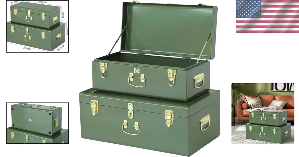 Modern Dual Metal Trunk Set with Secure Clasps - Perfect for Storing Valuables - Image 2 of 4