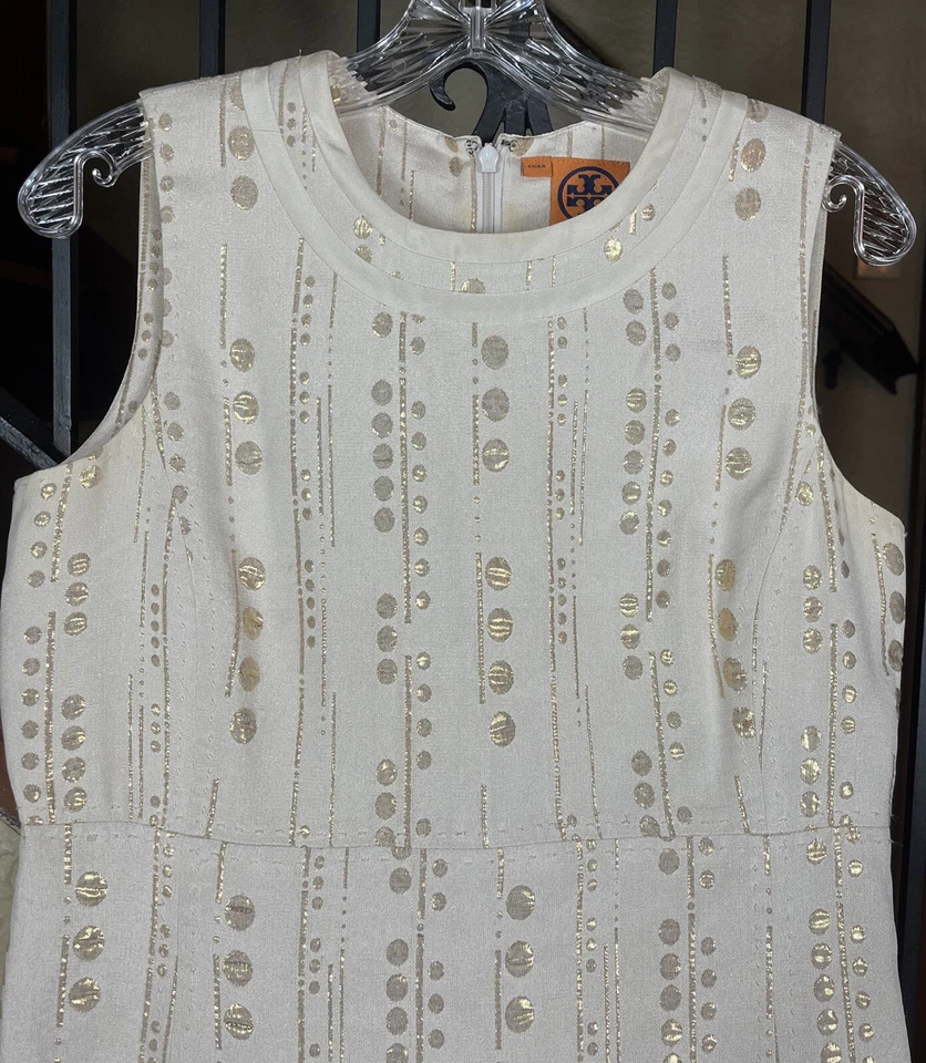 Vestido recto Tory Burch marfil con funda dorada Sylvie para mujer talla 4 estilo 21081439 Foto 2 de 4