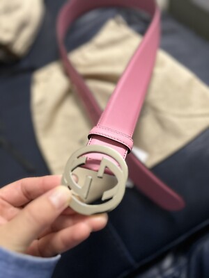 New Gucci Interlocking G Buckle Belt Pink Gold 546386 Size  display picture 3