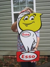 Esso Boy Gasoline Gas Oil Large 24" Embossed Metal Steel Sign Garage Man Cave