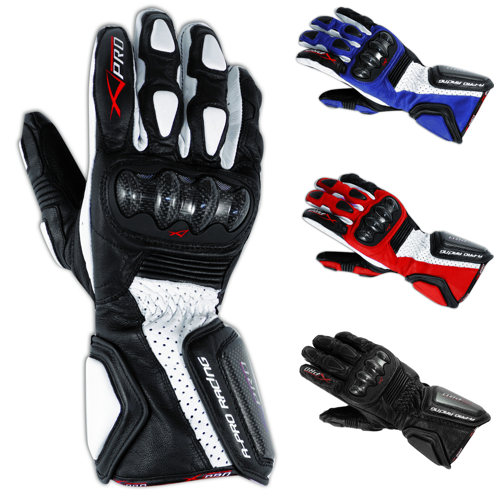 Guantes Moto Técnico Piel Profesional Protectores de Carbono Moto GP