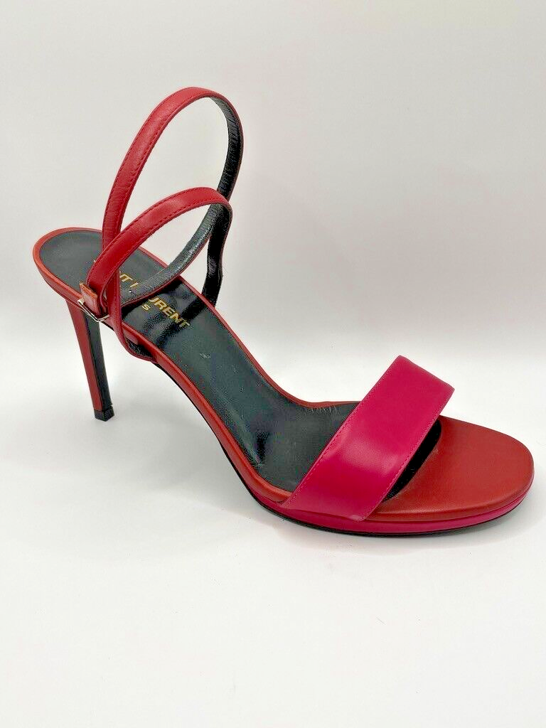 Saint Laurent Paris EU 40 rosso rosa punta aperta cinturino alla caviglia tacchi a stiletto ottime condizioni