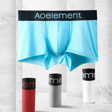 Men's Ice Silk Boxers Cool Summer Underwear Wide Belt Boxer Briefs Youth Shorts