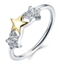 Gold Plate .925 Sterling Silver Star CZ Band Celebration Ring Size 3-15 SR4331