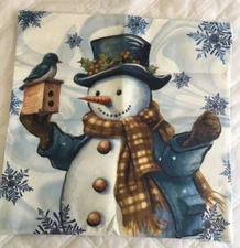 NEW Winter Christmas Pillow Cover Blue White Snowman Throw Pillow Cover 17in.