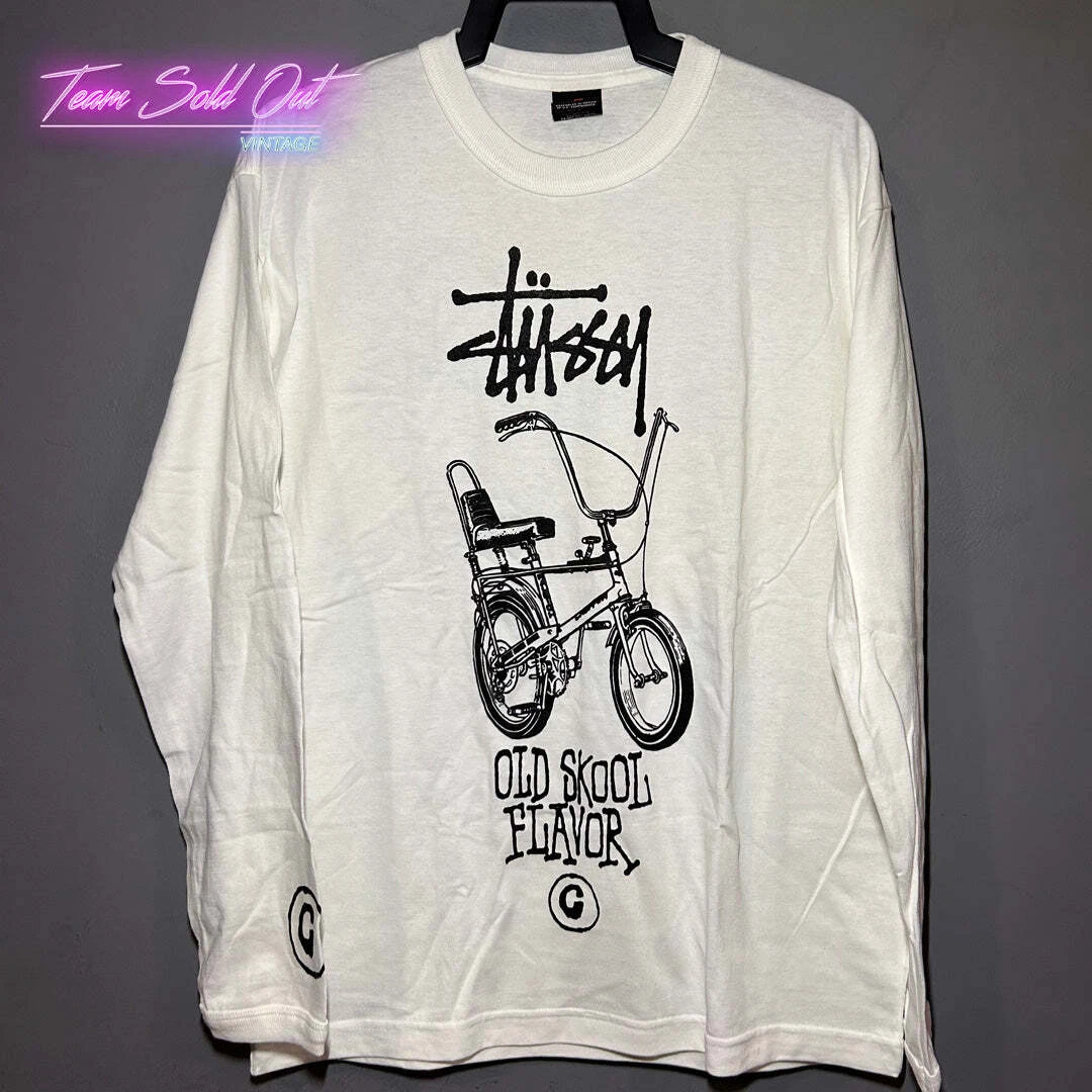 Vintage New Stussy White Old Skool Flavor Long-Sleeve Tee T-Shirt Small