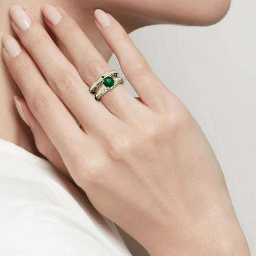 Anello di fidanzamento smeraldo verde, anello set matrimonio smeraldo, finitura oro 14k, set anelli - Foto 8 di 26