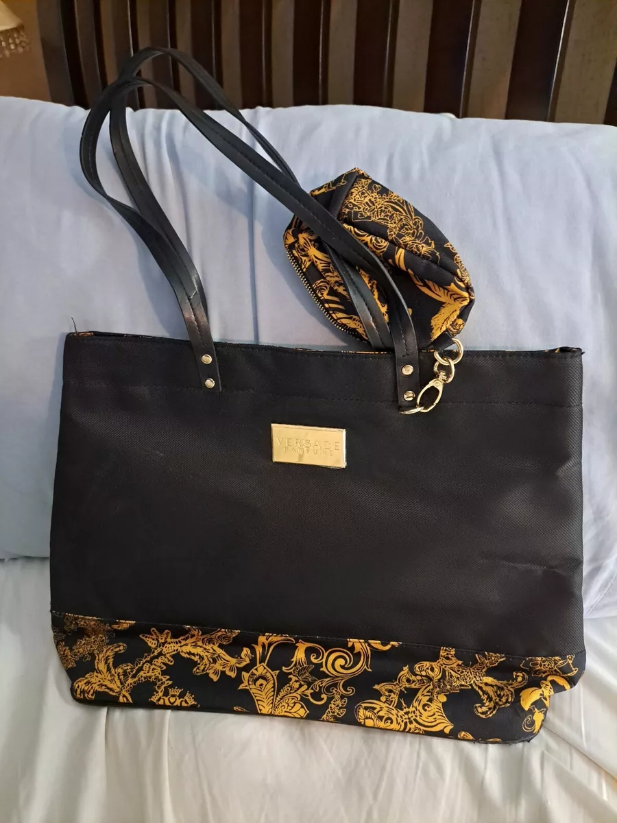 Versace Parfums Black Tote Bag extra small bag attached.