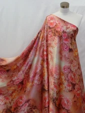 100% Charmeuse Silk Fabric Bold Pink Peony Flowers M74 Per Yard