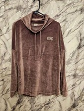 PINK VICTORIA SECRET Sweater Ice Berry Varsity Velour Pullover Size Medium