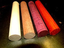  4 COLORFUL ROUND PEN BLANKS CHERRY, MAPLE, PURPLEHEART, AND PADAUK