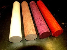 (4) COLORFUL ROUND PEN BLANKS MAHOGANY, MAPLE, PURPLEHEART, AND PADAUK