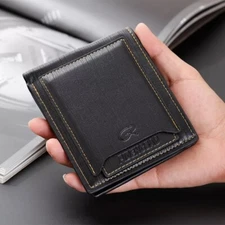 Leather Mens Bifold Wallet Slim Front Pocket Credit Card Holder with ID Window