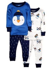 Carters Infant Boys Blue 4 Piece Penguin Swoosh Pajama Sleep Set
