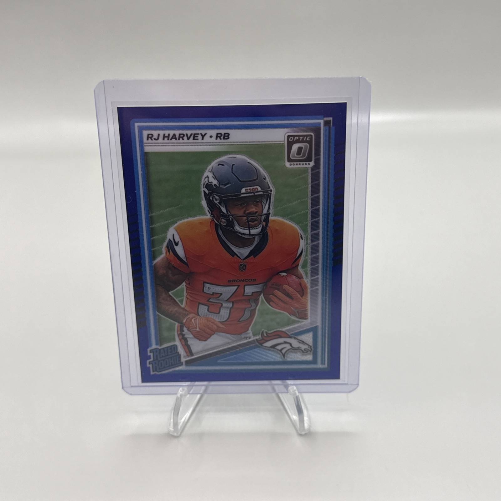 2025 Panini Donruss Optic - Rated Rookie RJ Harvey #208 Blue Glitter Prizm (RC)