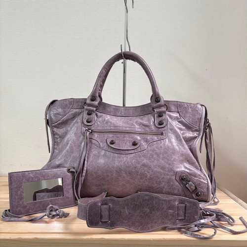BALENCIAGA The City 2way Handbag Shoulder Bag Leather Purple Lavender Used #YL