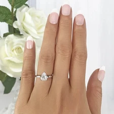 1Ct Pear Cut Simulated Diamond Solitaire Band Promise Ring 14K White Gold Plated