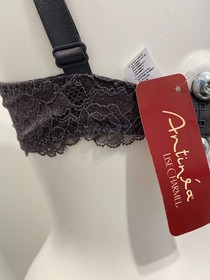 Lise Charmel Grey Bra 32E Underwired Plunge gold polka dots Feminin Glamour 85D